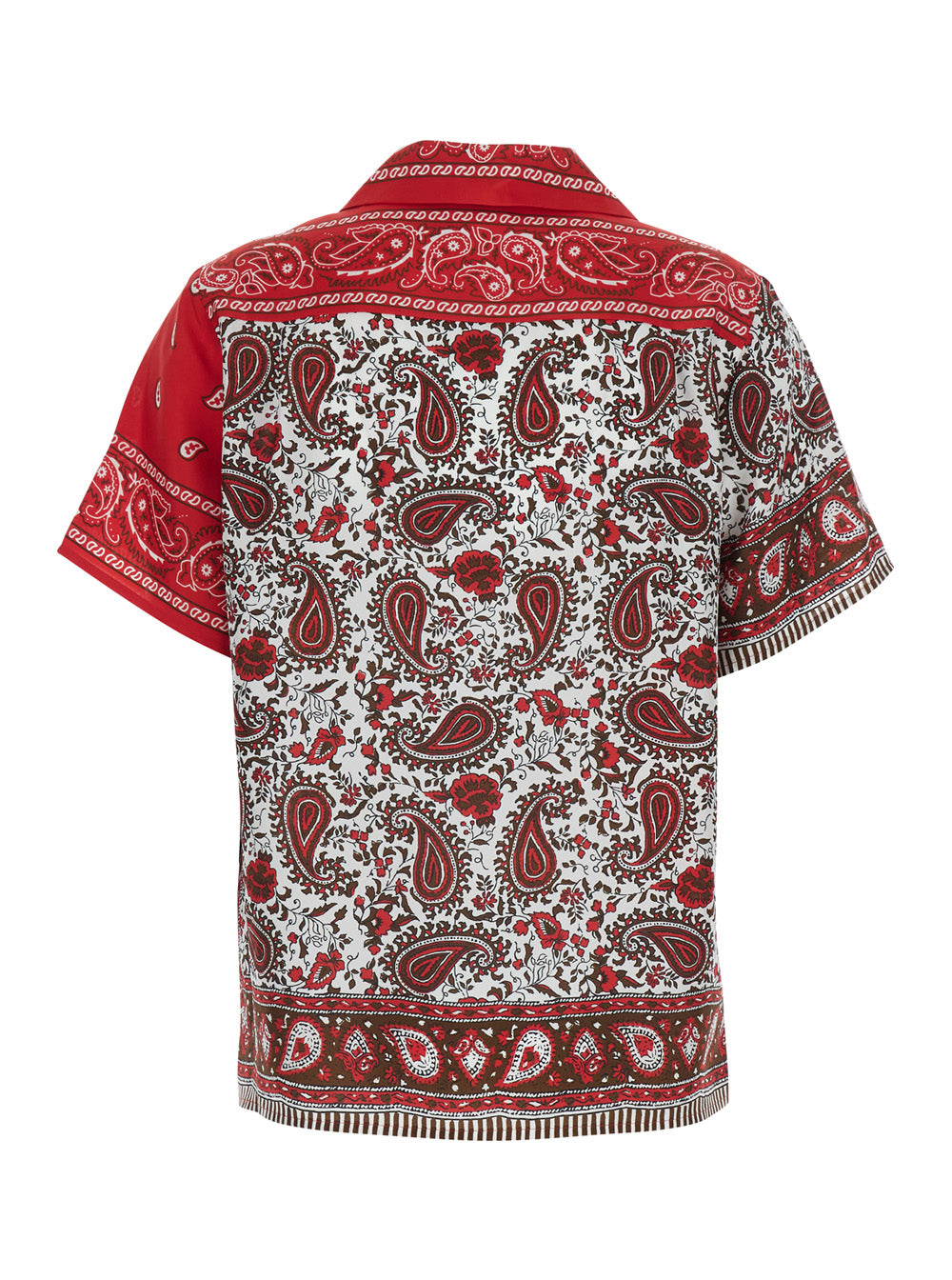 Shirt with Cuban Neckline and All Over Bandana Print in Red Silk for Women Blouses