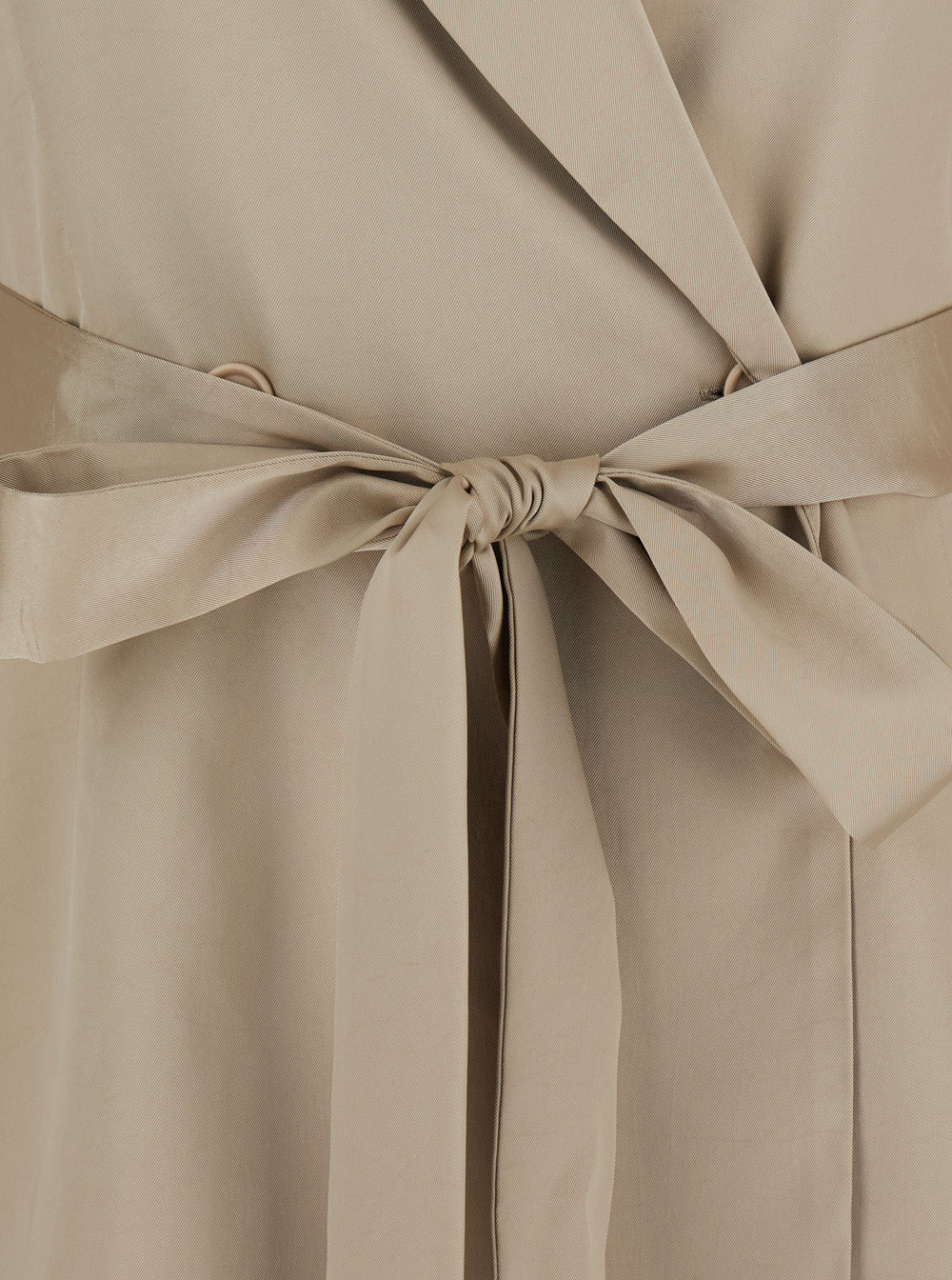 Double-breasted Jacket with Notched Revers and Front Belt in Beige Tech Fabric for Women Polyester Blazers