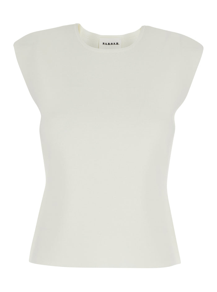 Top with Round Neckline and Short Design in Viscose Blend White Women Polyamide Tops