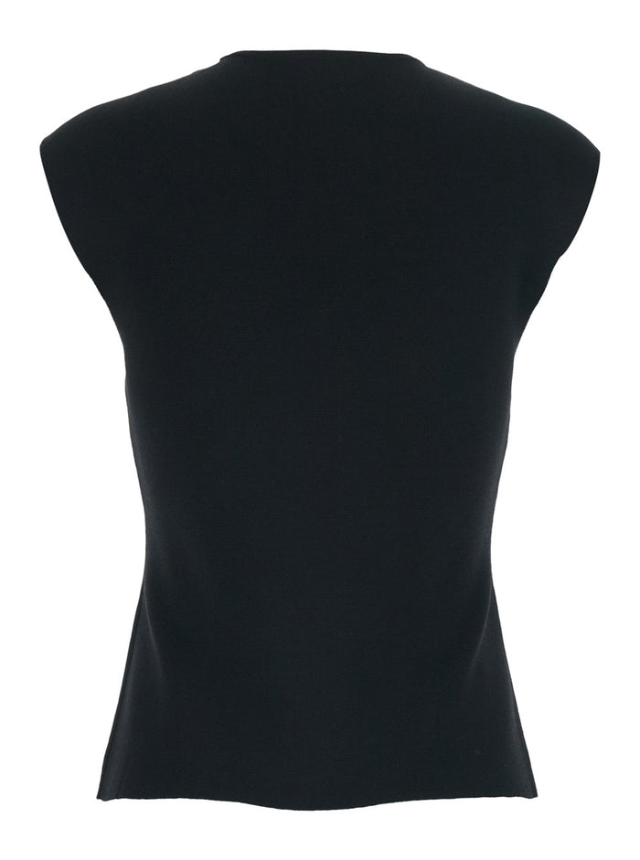 Top with Round Neck and Short Design in Viscose Blend Black Women Polyamide Tops