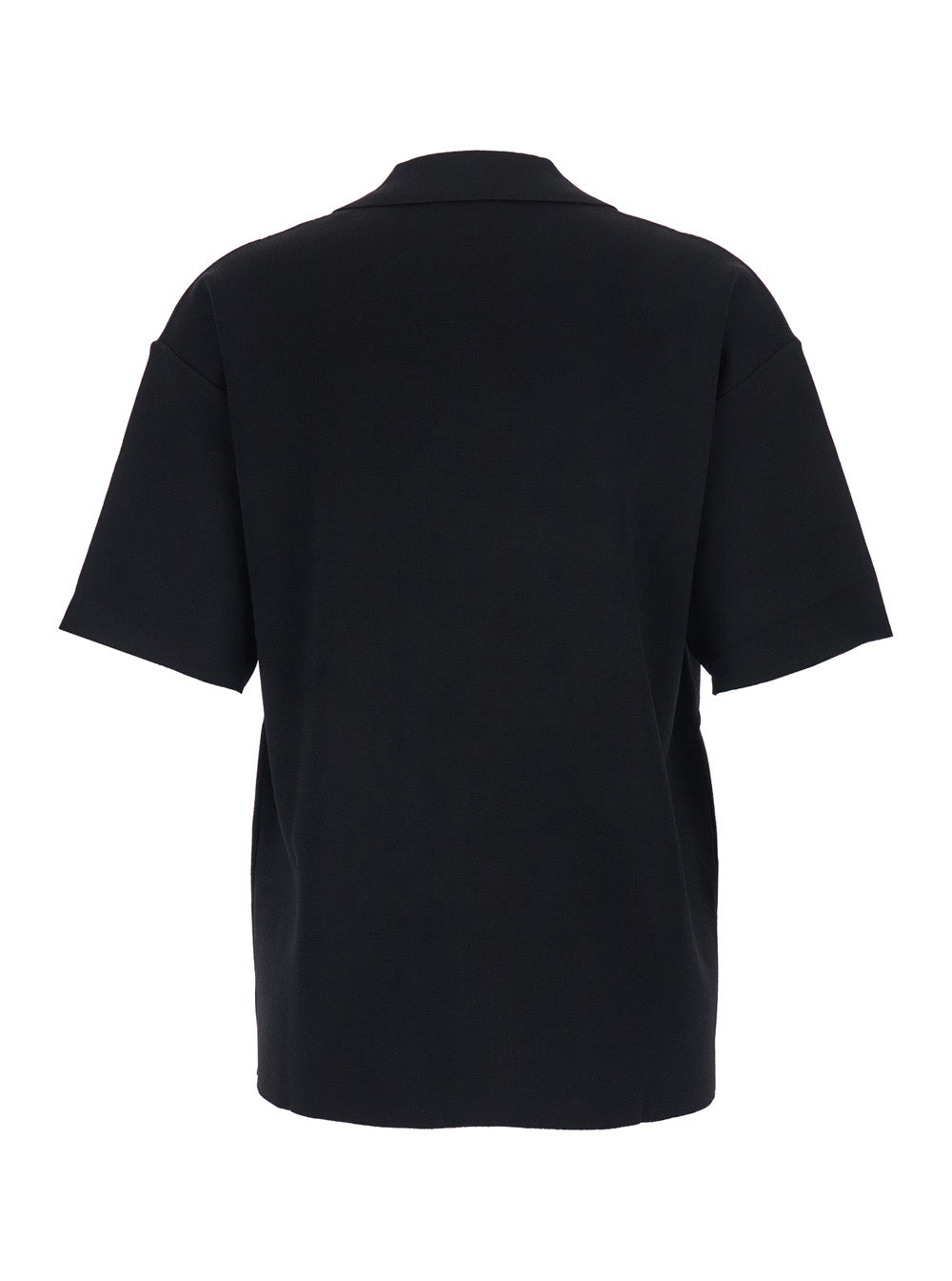 Polo with Dropped Shoulders and V-Neck in Black Viscose Blend for Women Polyamide Tshirts Shirts