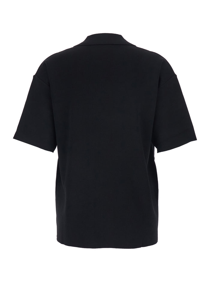 Polo with Dropped Shoulders and V-Neck in Black Viscose Blend for Women Polyamide Tshirts Shirts