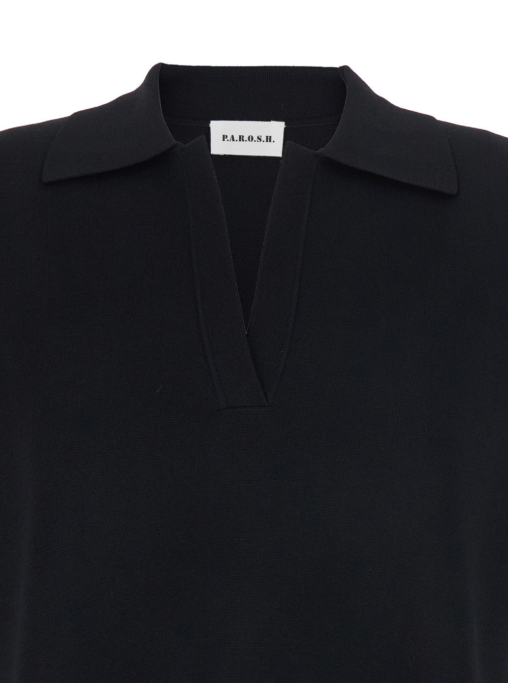 Polo with Dropped Shoulders and V-Neck in Black Viscose Blend for Women Polyamide Tshirts Shirts