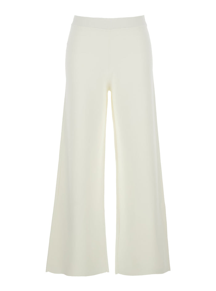 Wide Leg Pull-On Pants in Viscose Blend White Women Polyamide Trousers