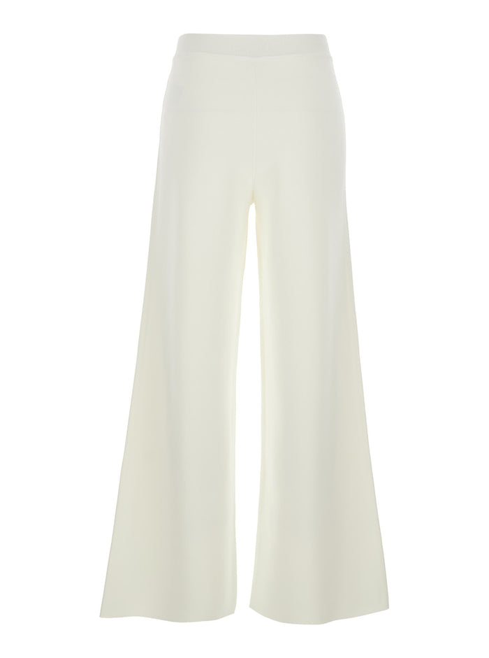 Wide Leg Pull-On Pants in Viscose Blend White Women Polyamide Trousers