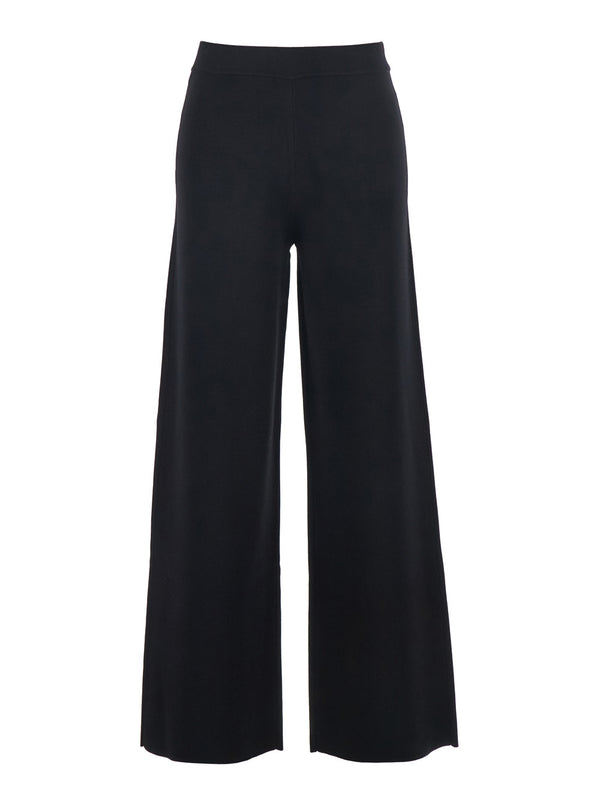 Pants Wide-Leg Pull-On Black Viscose Trousers