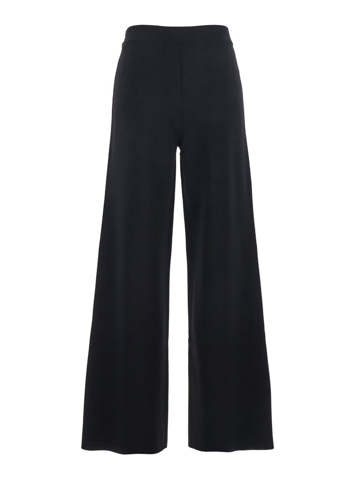 Black Pants with Wide Leg and Pull-On Design in Viscose Blend for Women Polyamide Trousers