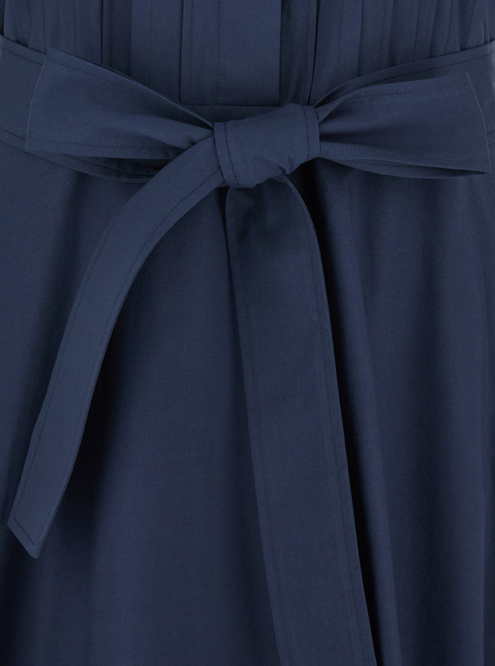 Long Dress with Classic Collar and Waist Belt in Blue Cotton for Women Blu