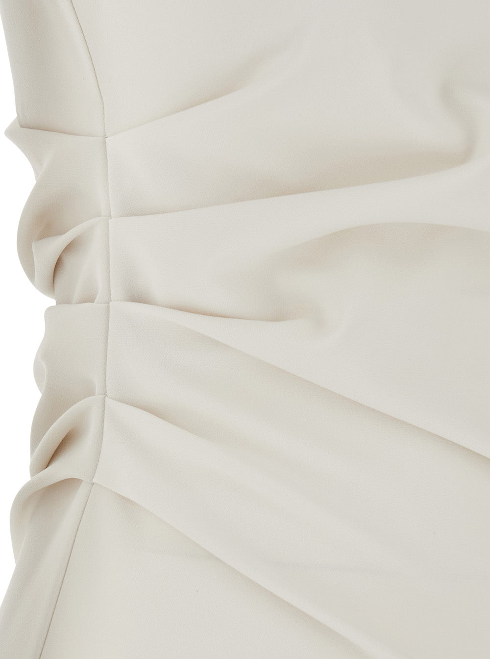 Long Dress with Square Neckline and Draped Details White Polyester Elastane