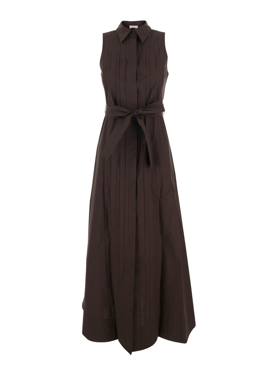 Long Sleeveless Dress Brown Cotton