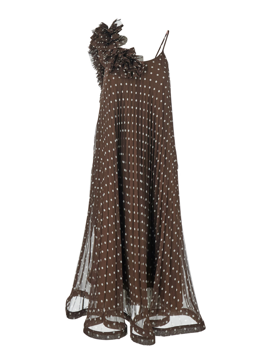 Long Dress Brown Polyester