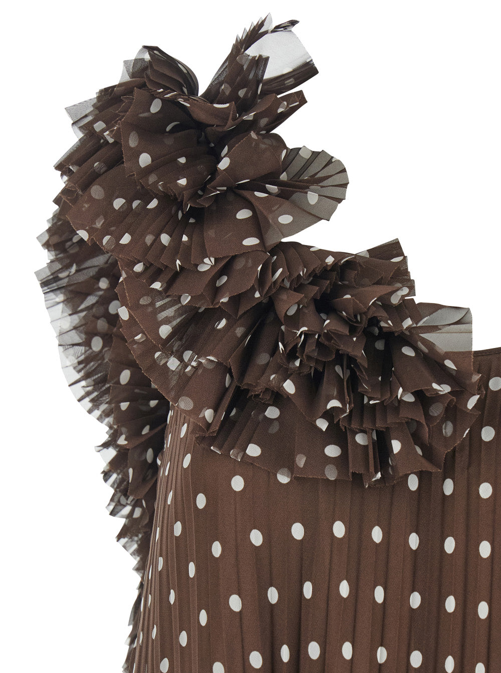 Long Dress with Thin Straps and All Over Polka Dot Motif in Brown for Women Polyester