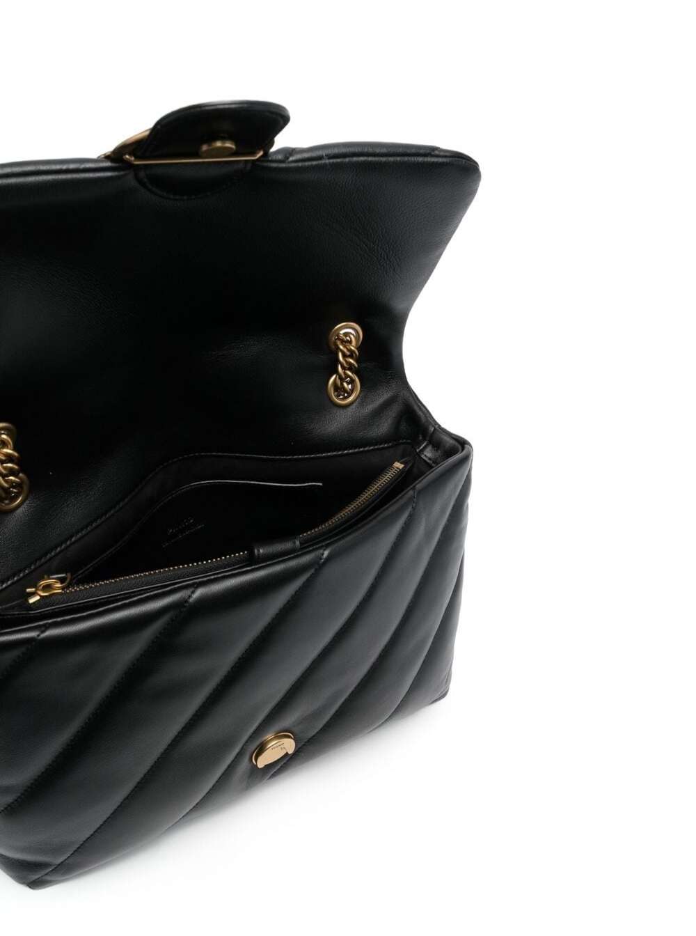 Love Puff Shoulder Bag with Birds Diamond Cut Logo on Front in Black Leather for Women Crossbody