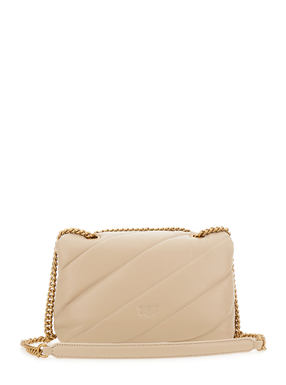Love Classic Puff Shoulder Bag with Maxi Diagonal Quilting in Beige Leather for Women Crossbody