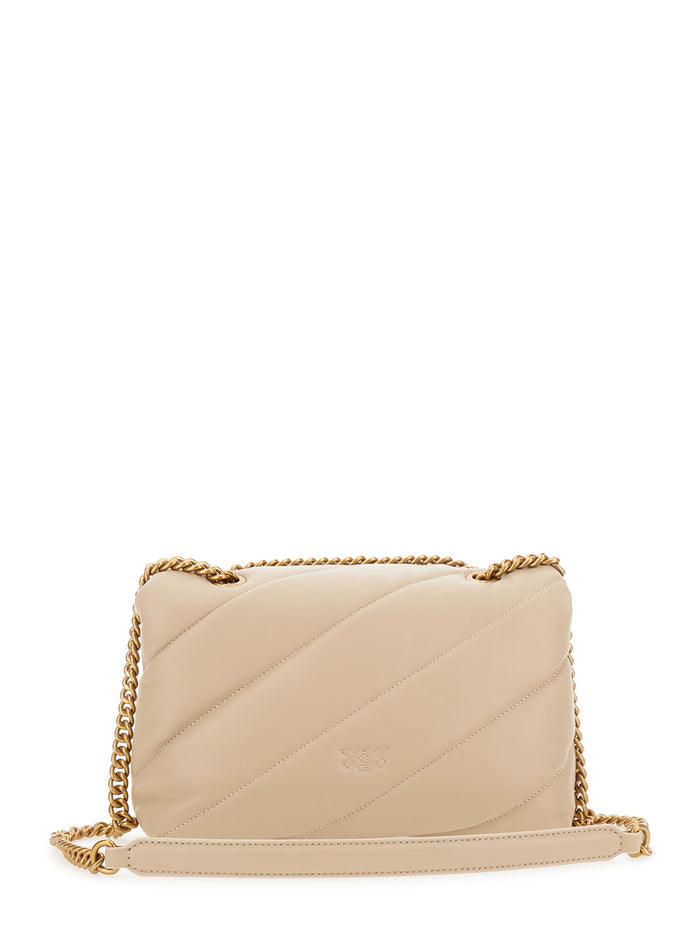 Love Classic Puff Shoulder Bag with Maxi Diagonal Quilting in Beige Leather for Women Crossbody