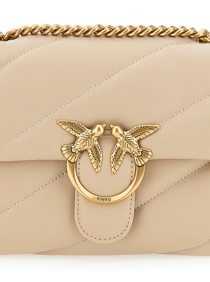 Love Classic Puff Shoulder Bag with Maxi Diagonal Quilting in Beige Leather for Women Crossbody