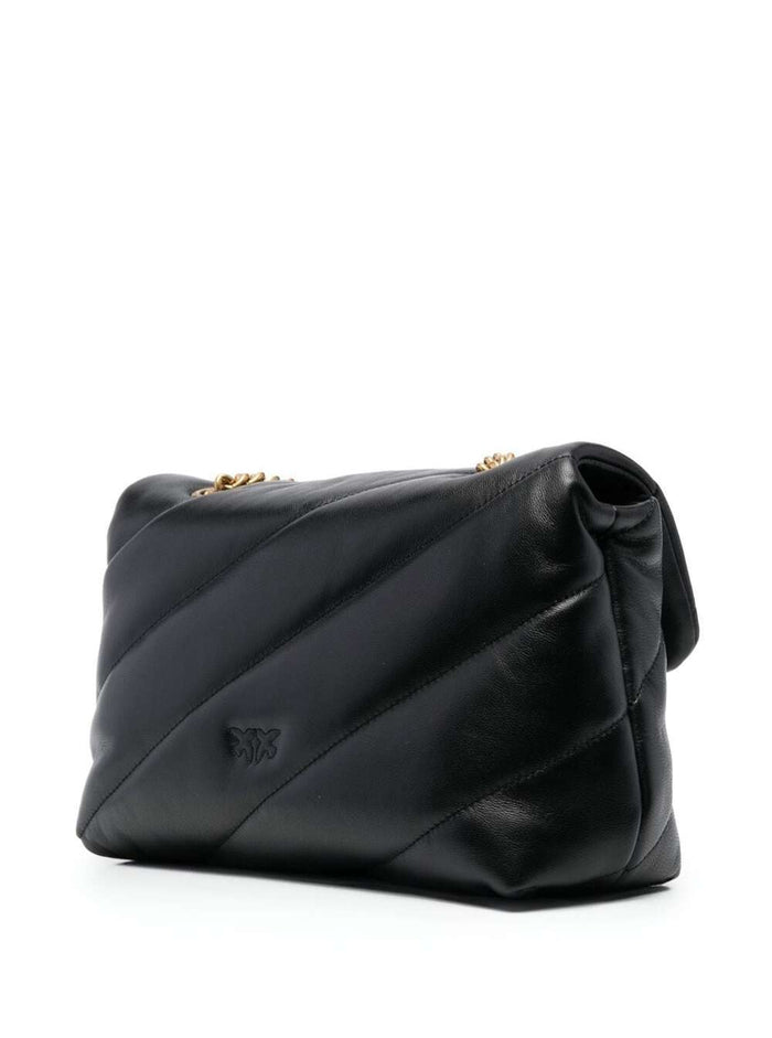 Love Classic Puff Shoulder Bag with Maxi Diagonal Quilting in Black Leather for Women Crossbody