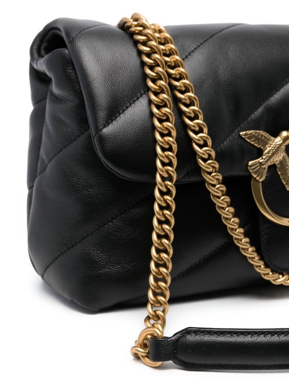 Love Classic Puff Shoulder Bag with Maxi Diagonal Quilting in Black Leather for Women Crossbody