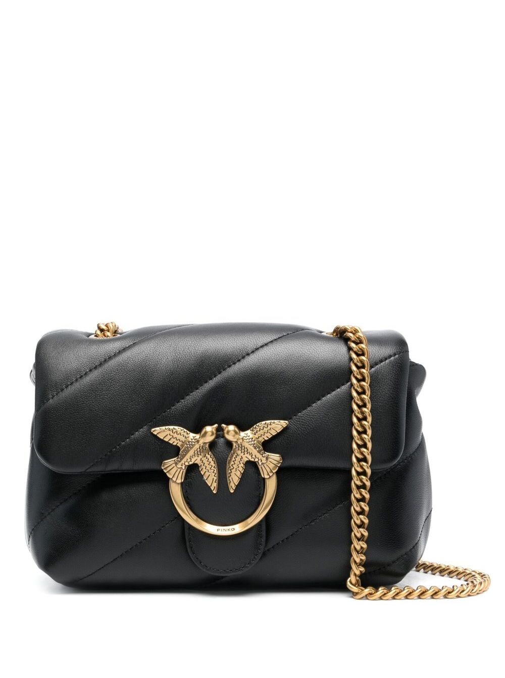 Mini Love Puff Shoulder Bag with Maxi Diagonal Quilting in Black Leather for Women Crossbody