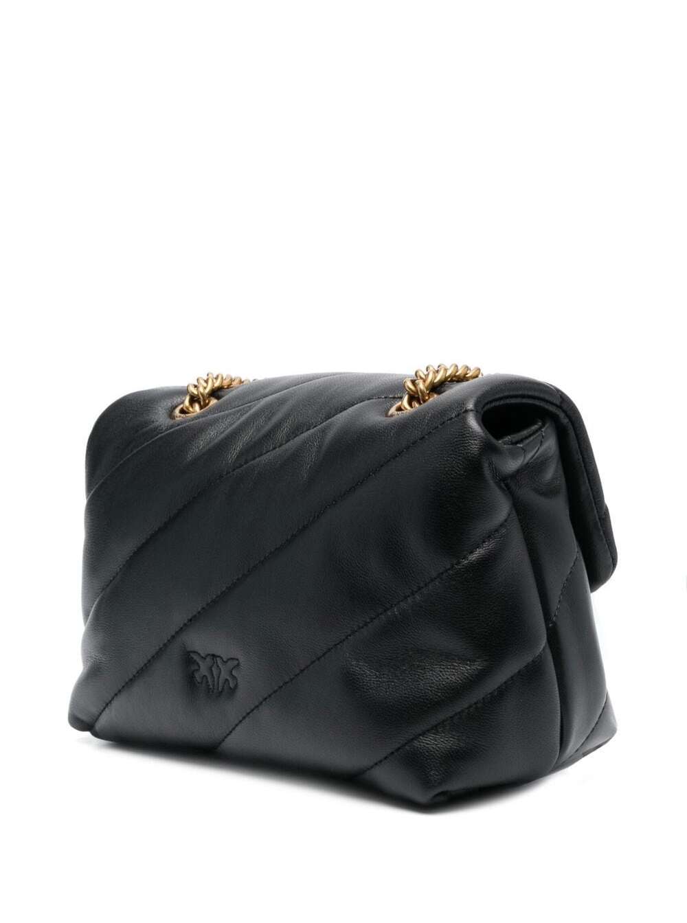 Mini Love Puff Shoulder Bag with Maxi Diagonal Quilting in Black Leather for Women Crossbody