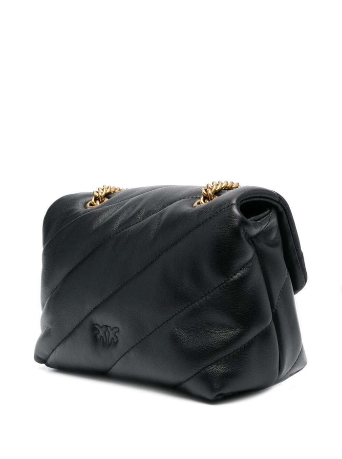 Mini Love Puff Shoulder Bag with Maxi Diagonal Quilting in Black Leather for Women Crossbody
