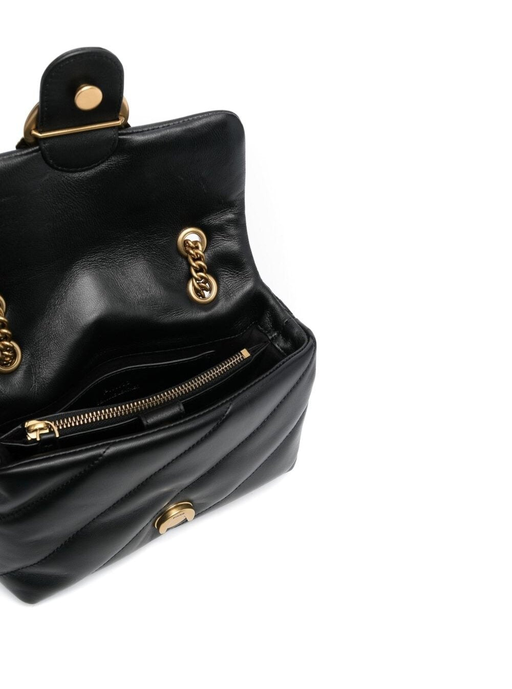 Mini Love Puff Shoulder Bag with Maxi Diagonal Quilting in Black Leather for Women Crossbody