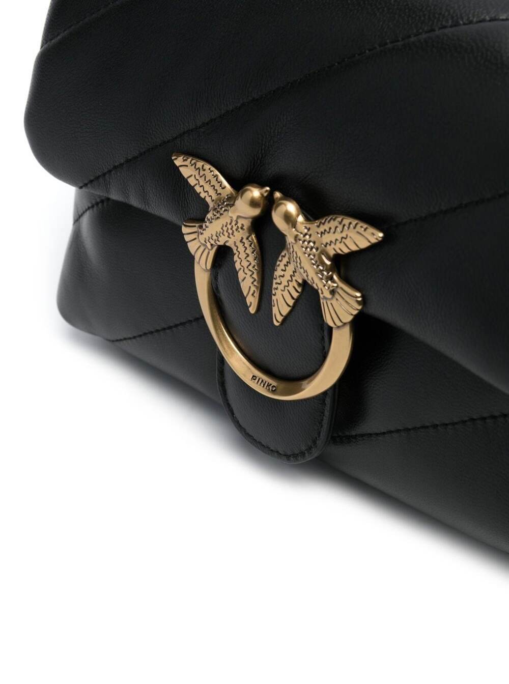 Mini Love Puff Shoulder Bag with Maxi Diagonal Quilting in Black Leather for Women Crossbody