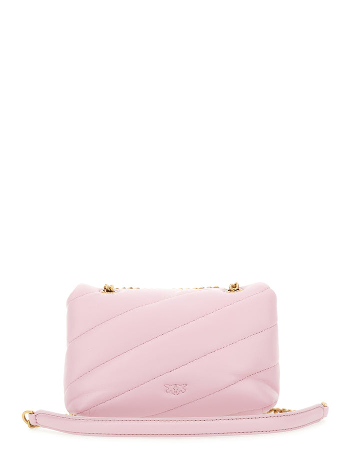 Baby Love Puff Shoulder Bag With Maxi Diagonal Quilting Pink Leather For Women