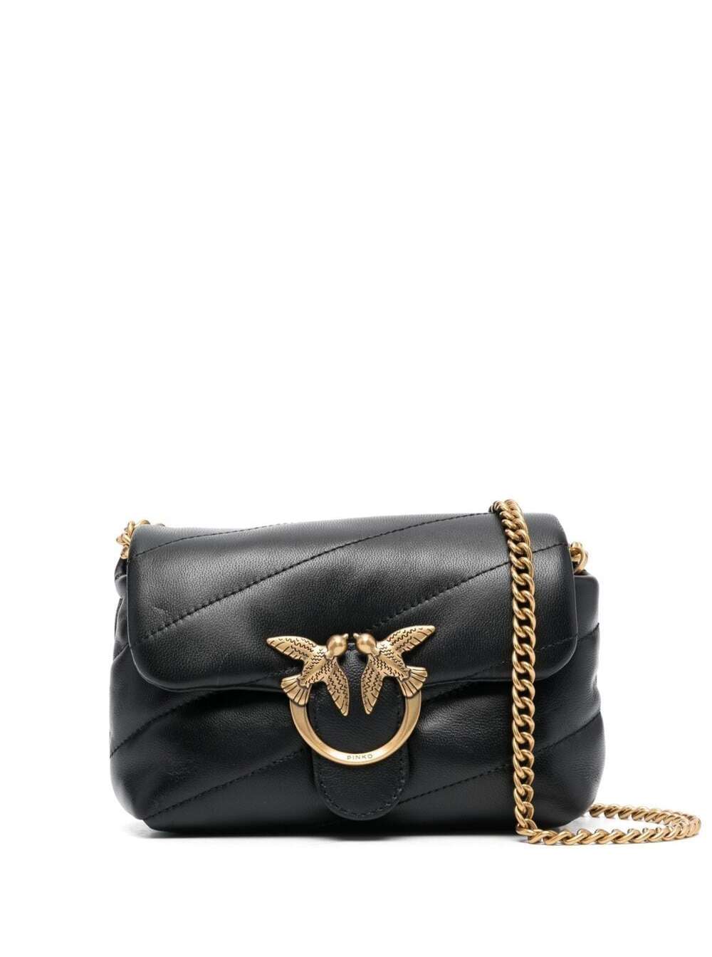 Baby Love Puff Shoulder Bag With Maxi Diagonal Quilting Black Leather For Women