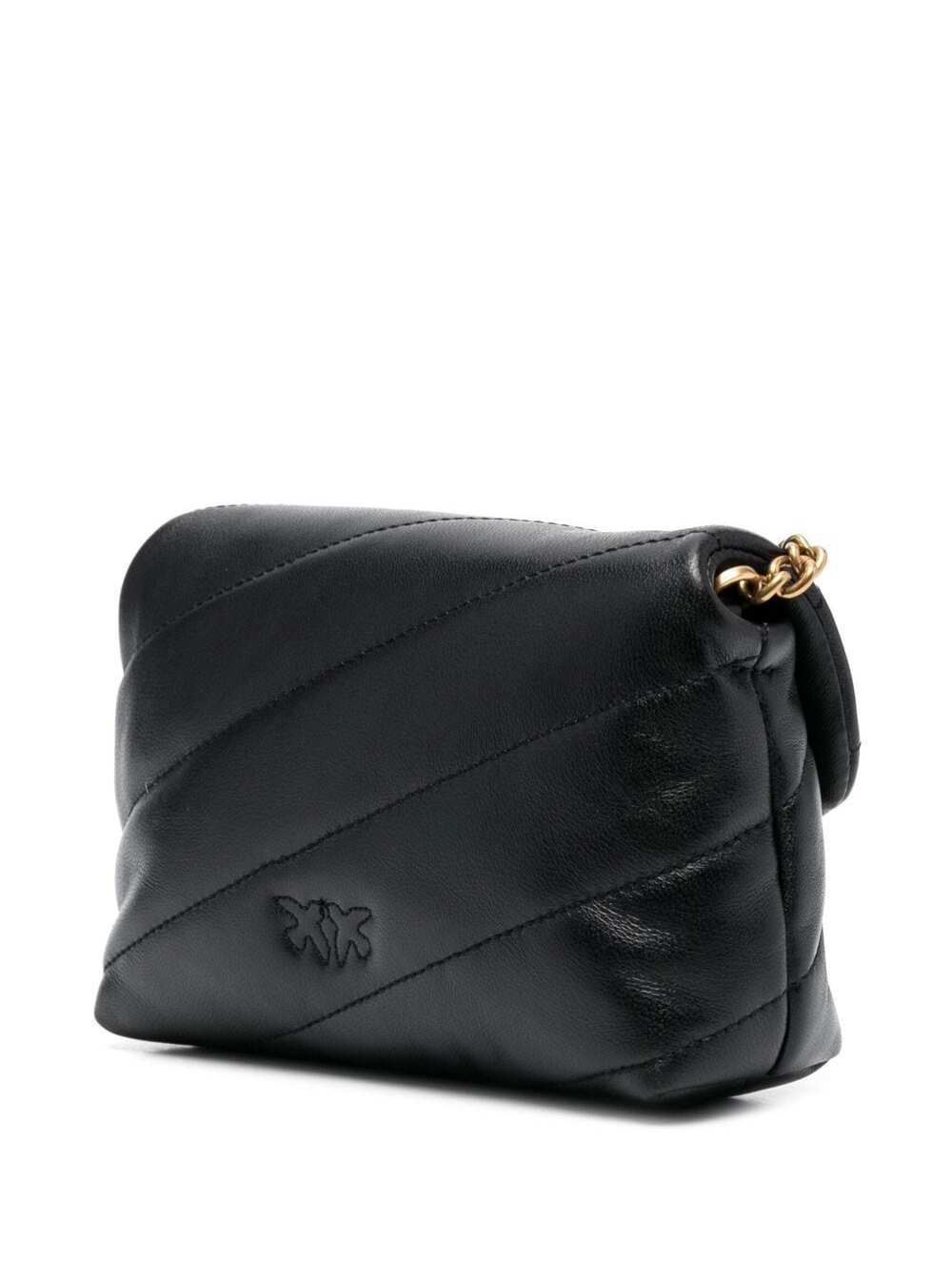 Baby Love Puff Shoulder Bag With Maxi Diagonal Quilting Black Leather For Women