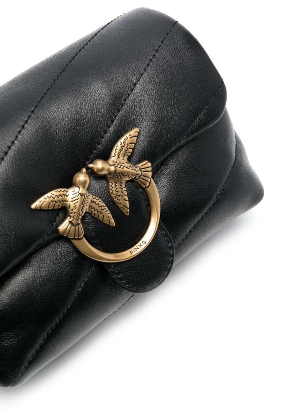 Baby Love Puff Shoulder Bag With Maxi Diagonal Quilting Black Leather For Women