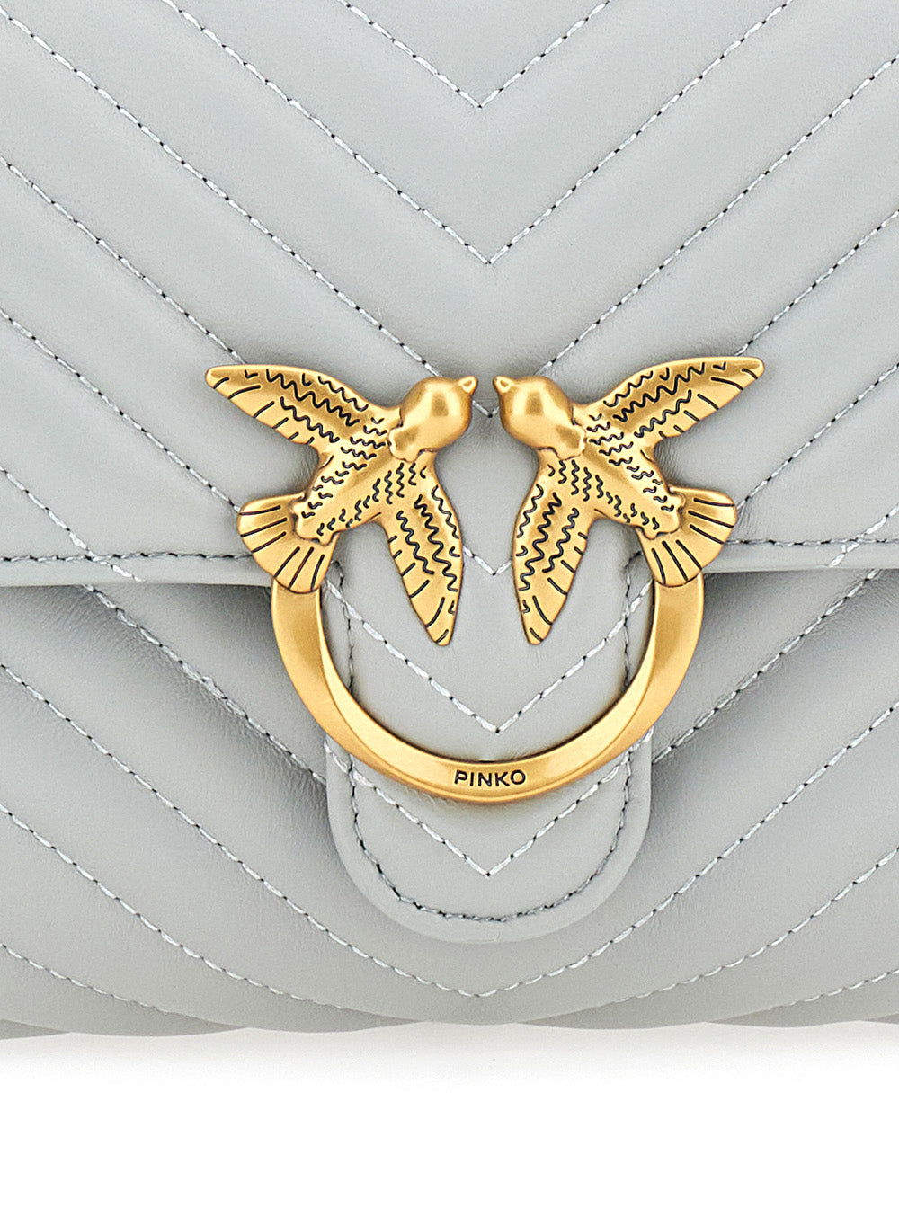 Shoulder Bag with Adjustable and Removable Strap Love Birds Plaque on the Front in Gray Leather for Women Grey