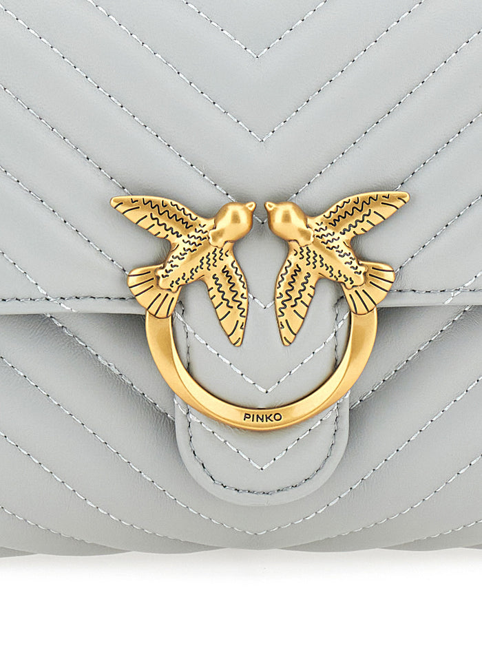 Shoulder Bag with Adjustable and Removable Strap Love Birds Plaque on the Front in Gray Leather for Women Grey