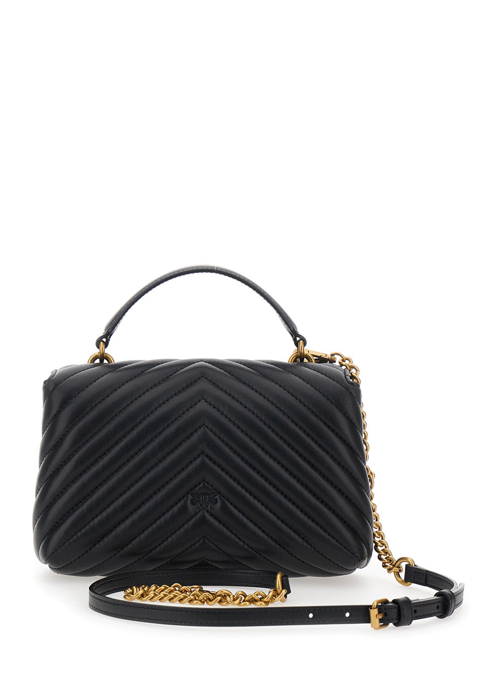 Shoulder Bag with Adjustable and Removable Strap Love Birds Plaque on the Front in Black Leather for Women