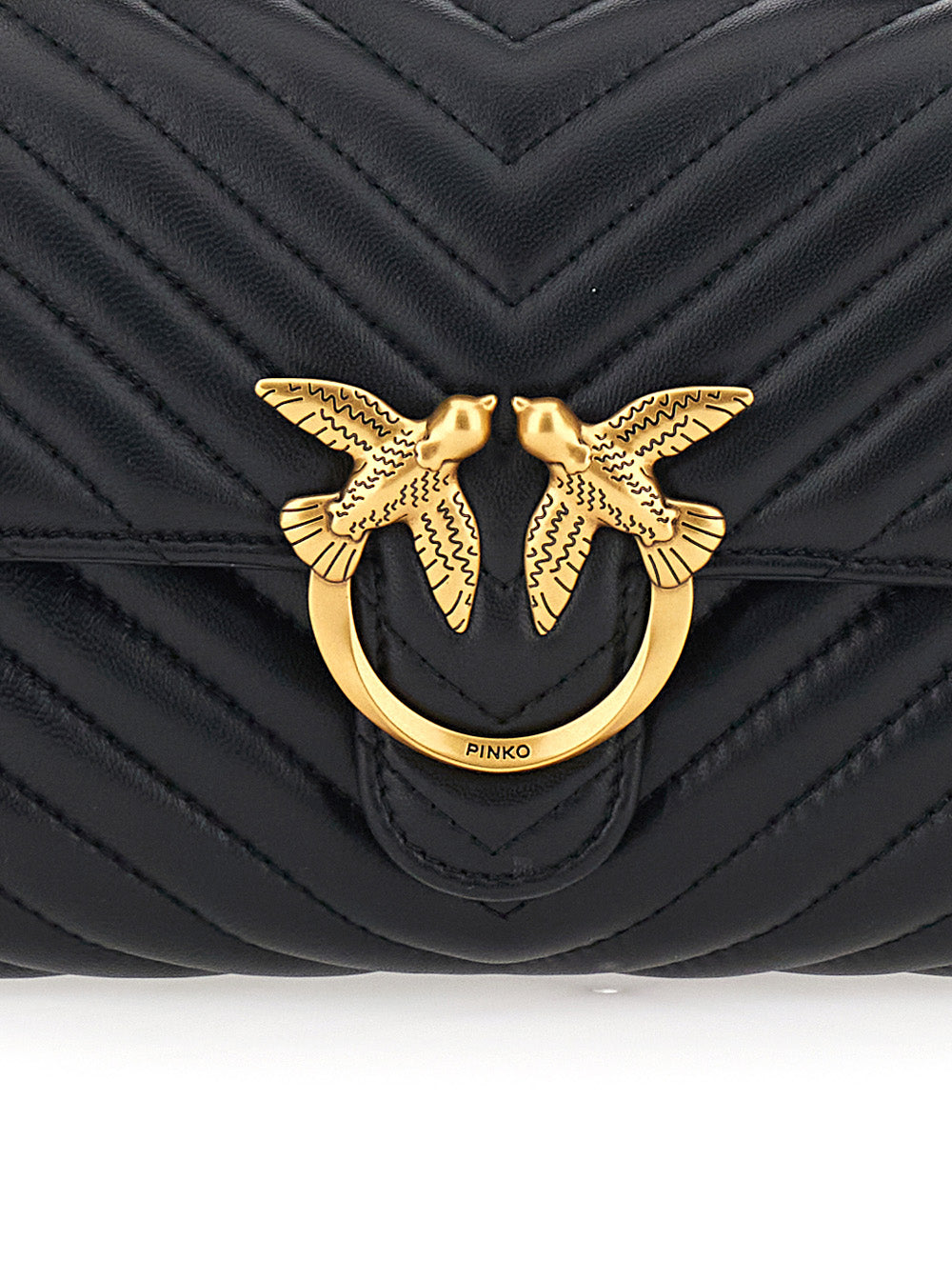 Shoulder Bag with Adjustable and Removable Strap Love Birds Plaque on the Front in Black Leather for Women