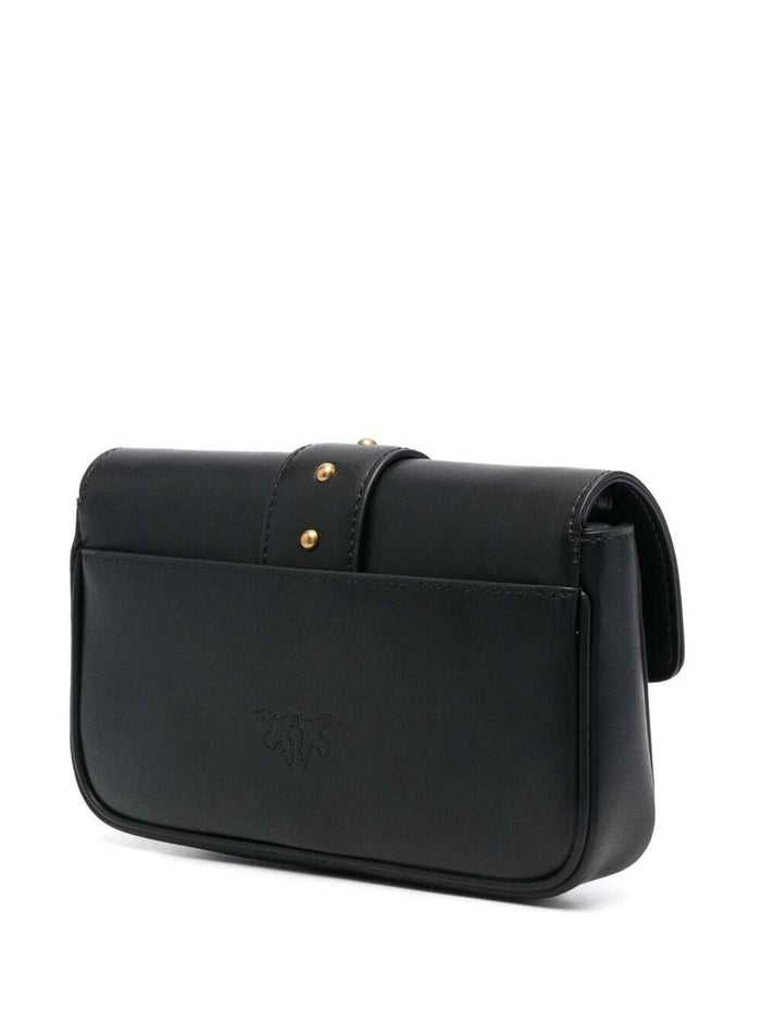 Love One Pocket Shoulder Bag with Smooth Leather Logo Patch Black Women Crossbody