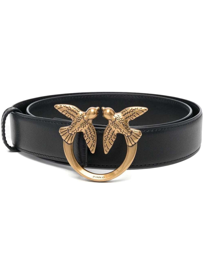 Love Birds Belt With Logo Buckle Black Leather For Women