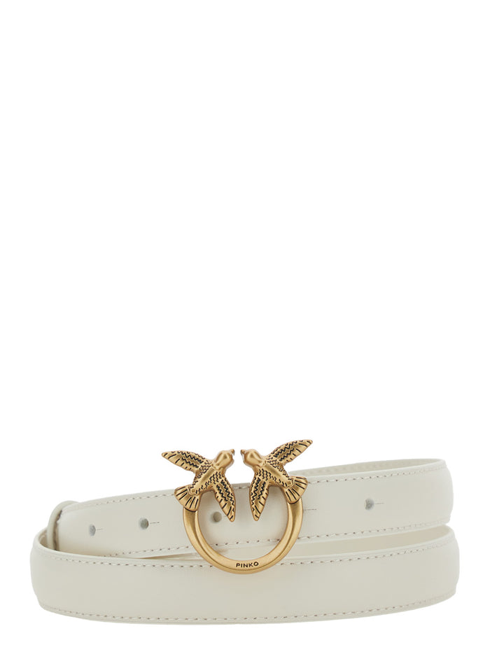 White Leather Love Birds Buckle Belt For Women