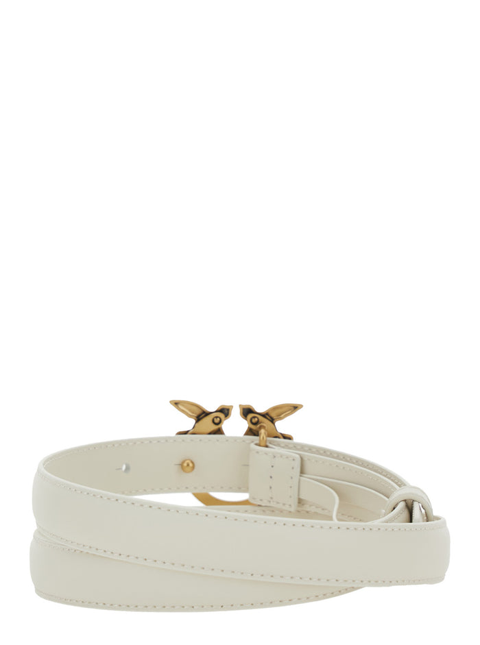White Leather Love Birds Buckle Belt For Women