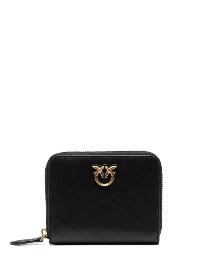 Zip Around Wallet with Love Birds Detail in Black Leather for Women Products