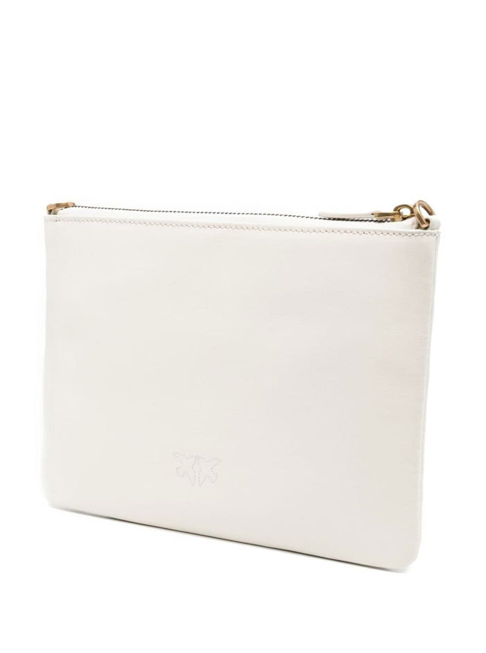 Crossbody Flat Love Bag with Smooth Leather Logo Patch White Women Polyurethane