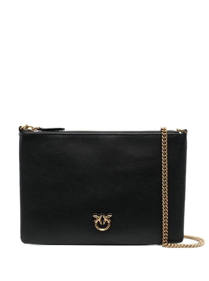 Crossbody Flat Love Bag with Smooth Black Leather Logo Patch for Women Polyurethane