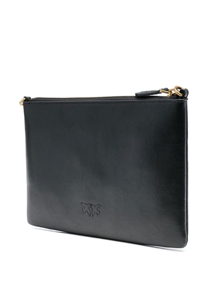 Crossbody Flat Love Bag with Smooth Black Leather Logo Patch for Women Polyurethane