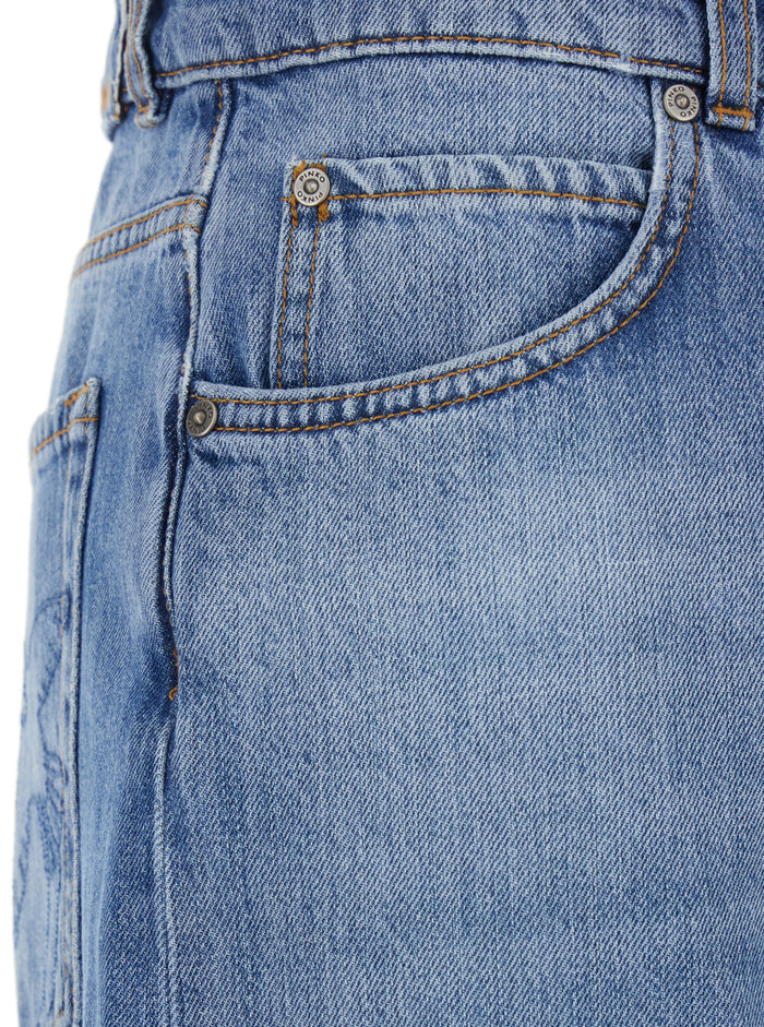 Jeans Wanda with Wide Leg and Love Birds Embroidery on the Back in Blue Denim for Women Blu Cotton