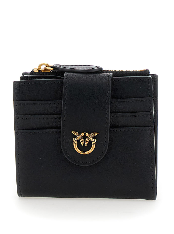 Wallet with Love Birds Buckle on the Front in Black Leather for Women Products