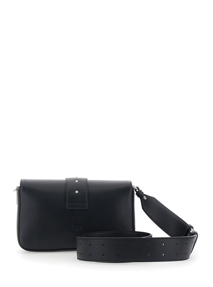 Shoulder Bag Love Birds With Buckle On The Front Black Leather For Women