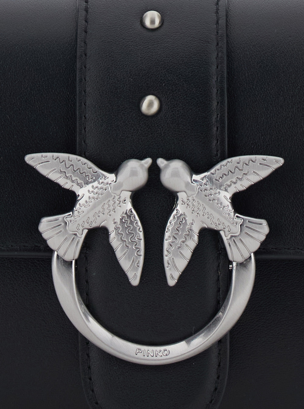 Shoulder Bag Love Birds With Buckle On The Front Black Leather For Women
