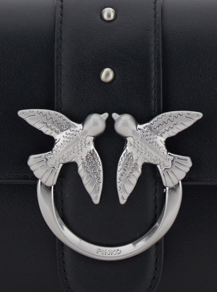 Shoulder Bag Love Birds With Buckle On The Front Black Leather For Women