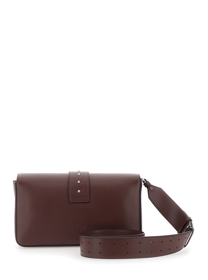 Bordeaux Love Birds Shoulder Bag with Buckle and Adjustable Leather Strap for Women Crossbody