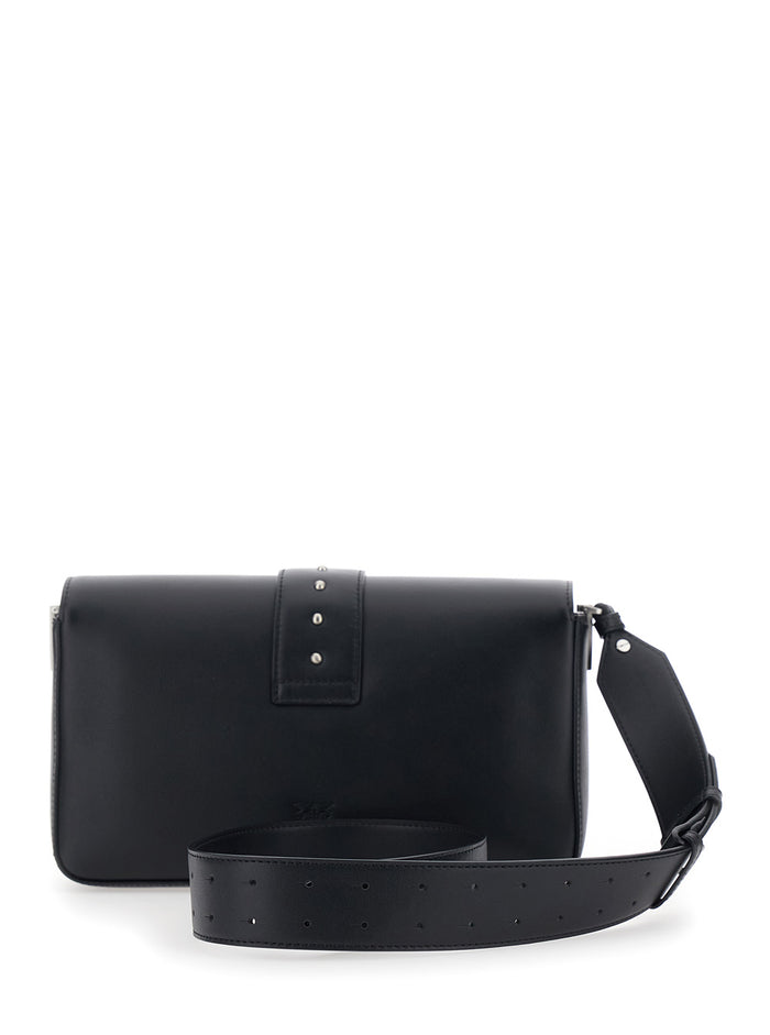 Love Birds Shoulder Bag with Gancini Buckle in Black Leather for Women Crossbody